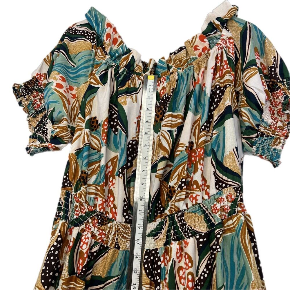 Floral 3X Maxi Tiered Cottage Feminine Puffy Sleeves Off Shoulder Long Dress - Picture 8 of 15